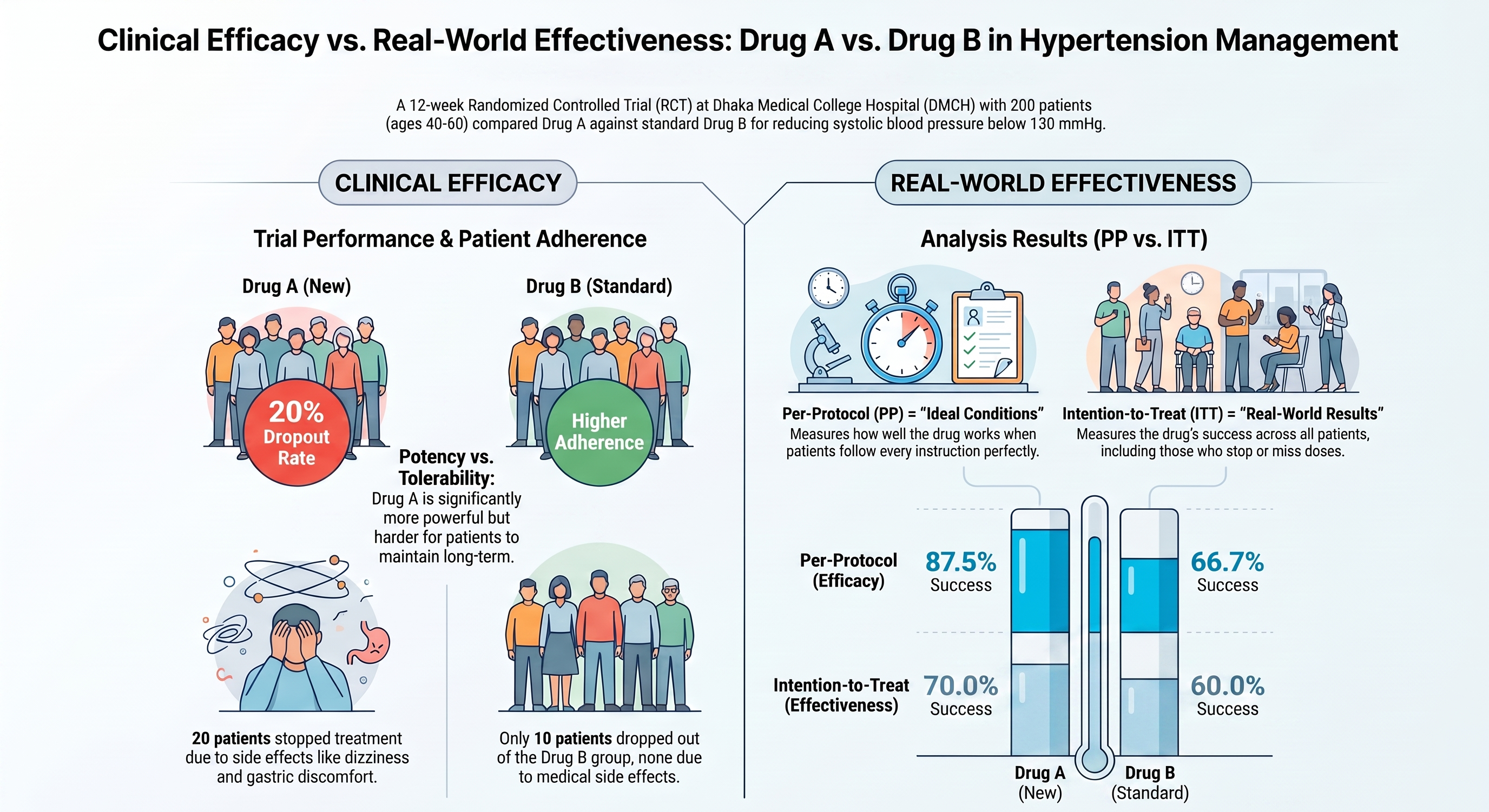 Per-Protocol vs. Intention-to-Treat Analysis : Efficacy vs. Real-World Effectiveness